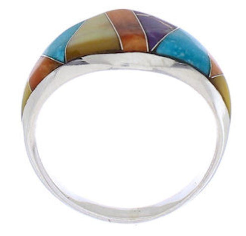 Multicolor Inlay Genuine Sterling Silver Jewelry Size 8-3/4 EX22434